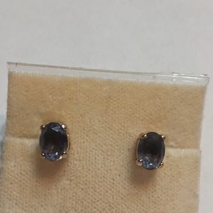 Triple-Gold Plated Vintage Amethyst Glass Stud Earrings by Monet